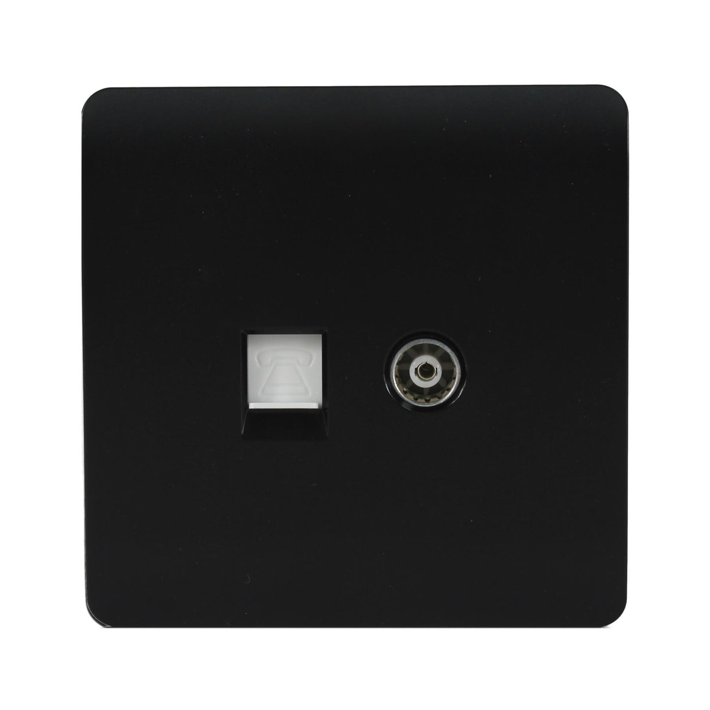 Trendi TV Co-axial Socket + Telephone Socket Matt Black Soft Touch