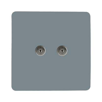 Trendi Artistic Modern Glossy Tactile 2 Gang TV Socket Cool Grey