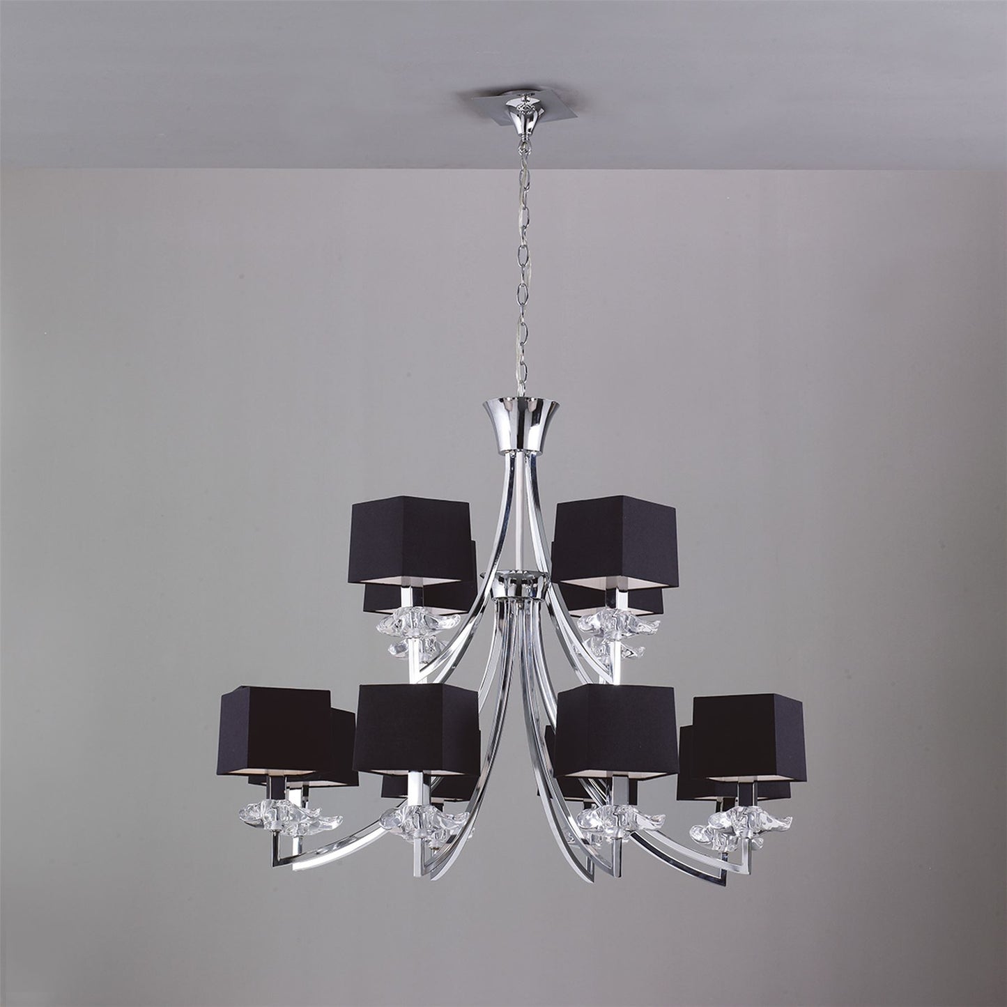 Mantra M0792 Akira Pendant 2 Tier 12 Light E14, Polished Chrome with Black Shades