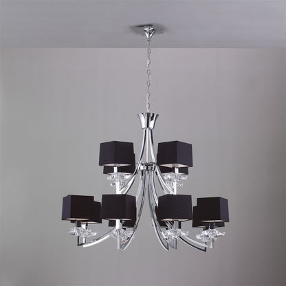 Mantra M0792 Akira Pendant 2 Tier 12 Light E14, Polished Chrome with Black Shades