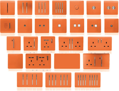 Trendi 2 Gang Artistic Modern Glossy 13 Amp Switched Tactile Plug Socket Orange (5 Pack)