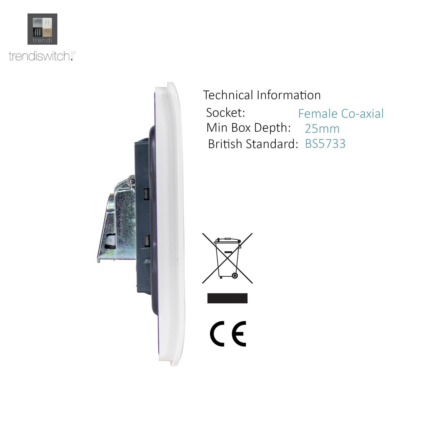 Trendi Switch 2 Gang Female Co-Axial Television Socket in Matt White - ART-2TVMWH