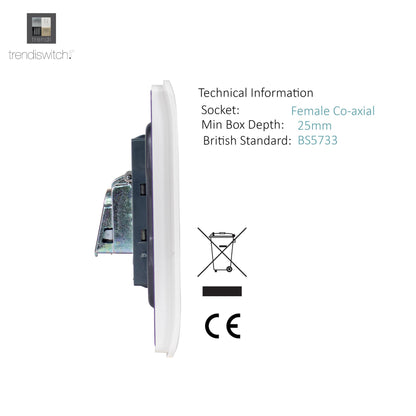 Trendi Switch 2 Gang Female Co-Axial Television Socket in Matt White - ART-2TVMWH