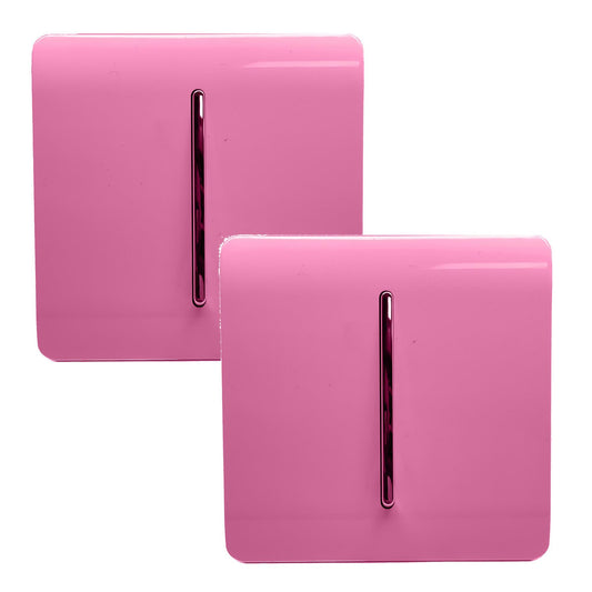 Trendi 1 Gang 2 Way 240V Screwless Artistic Modern Glossy 10 Amp Chrome Rocker Electrical Wall Light Switch in Candy Pink (2 pack)