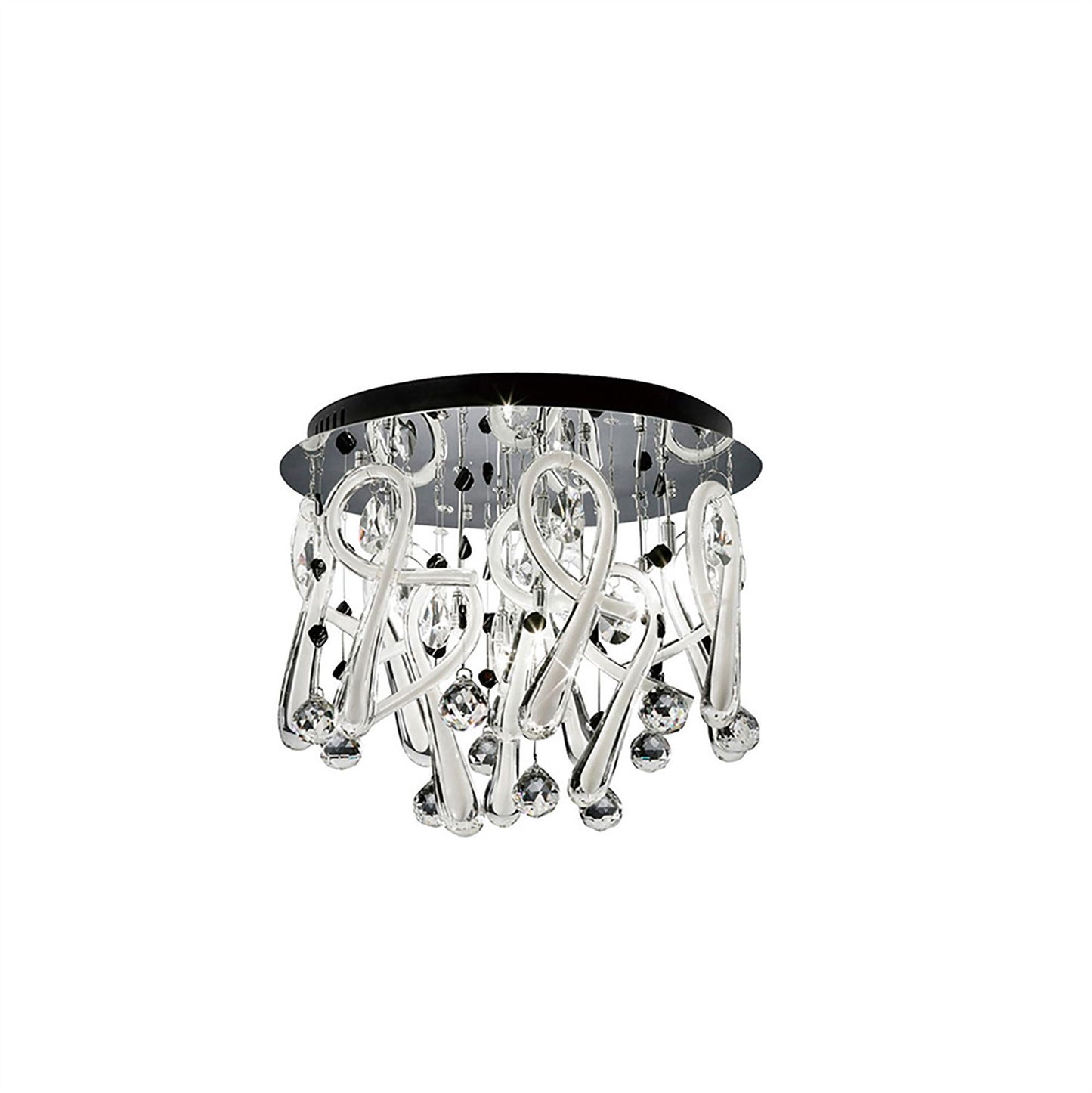 Diyas Class 45cm Flush  Round 10 Light G4 Polished Chrome/White Glass/Crystal, NOT LED/CFL Compatible Ceiling Light Fitting