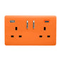 Orange Screwless 2 Gang Switched Double Socket 13A With 1 x USB-A & 1 x USB-C 65W (Shared), (35mm Back Box Req.), 10yrs Warranty