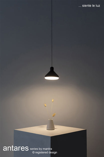 Mantra Fusion Sirio 13.5cm 1 Light Pendant, 8W LED, 3000K, 590lm, Black, 3yrs Warranty