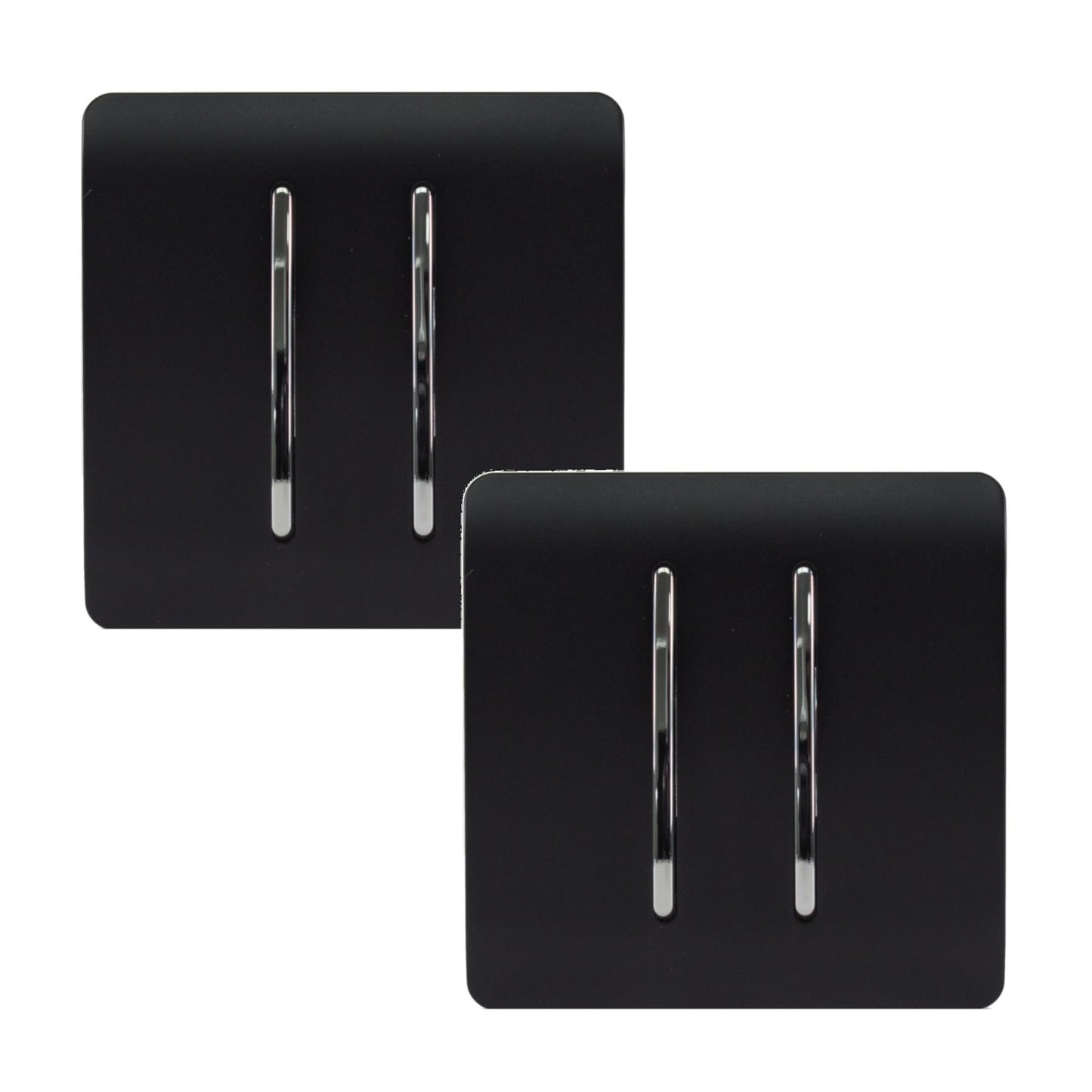 Trendi 2 Gang 2 Way 240V Screwless Artistic Modern Glossy 10 Amp Chrome Rocker Electrical Wall Light Switch in Matt Black (2 pack)