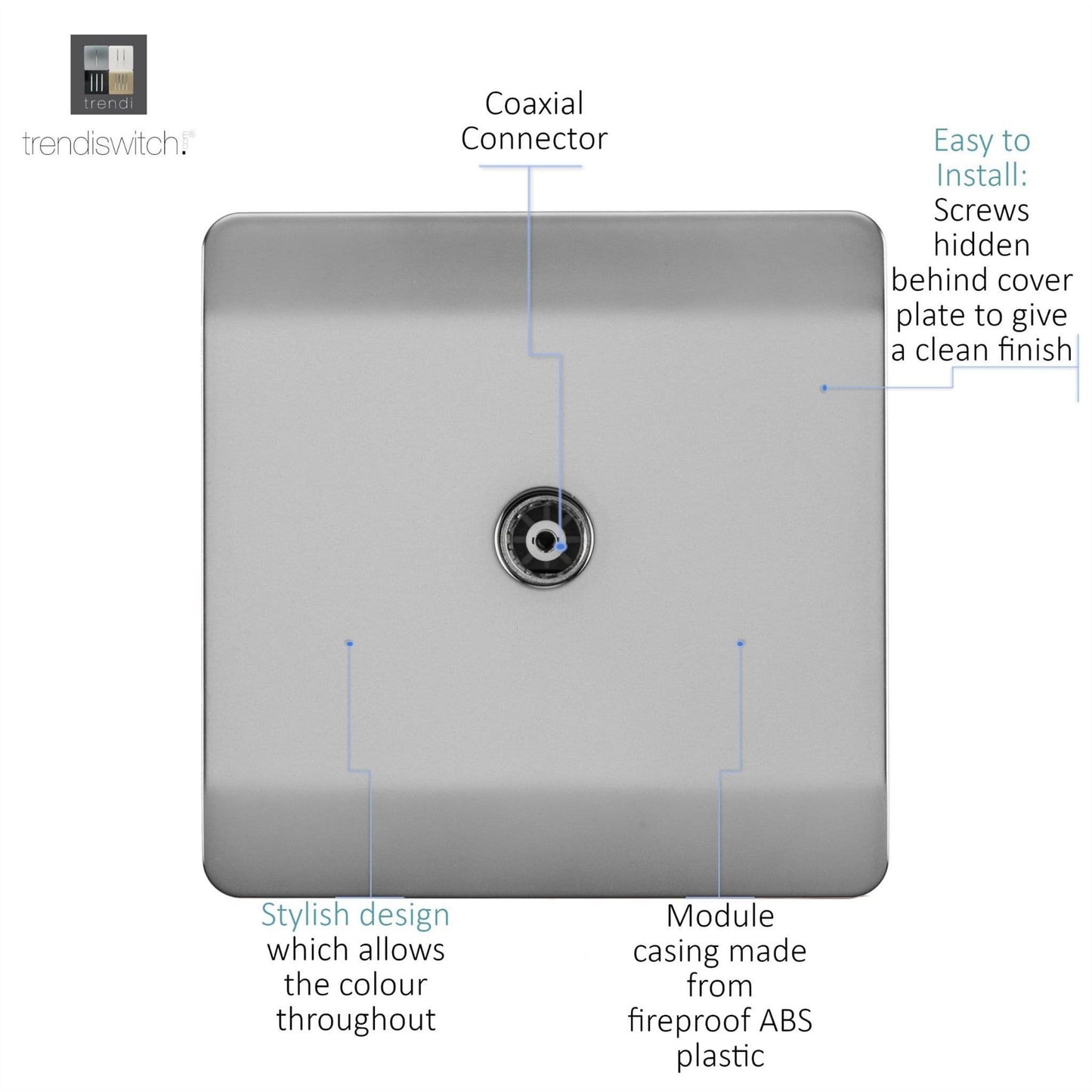 Trendi Artistic Modern Glossy Tactile TV Socket Stainless Steel