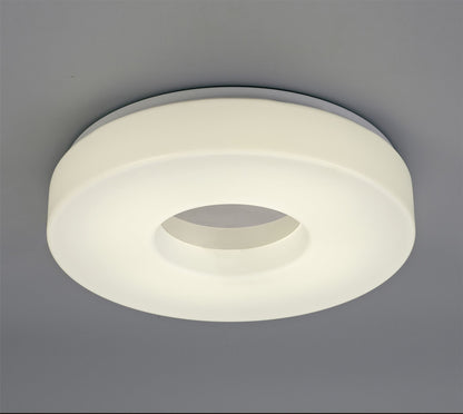 Deco Joop IP44 24W LED Large Flush Ceiling Light, 4000K 2000lm CRI80, Polished Chrome with White Acrylic Diffuser