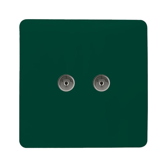 Trendi Artistic Modern Glossy Tactile 2 Gang TV Socket Dark Green