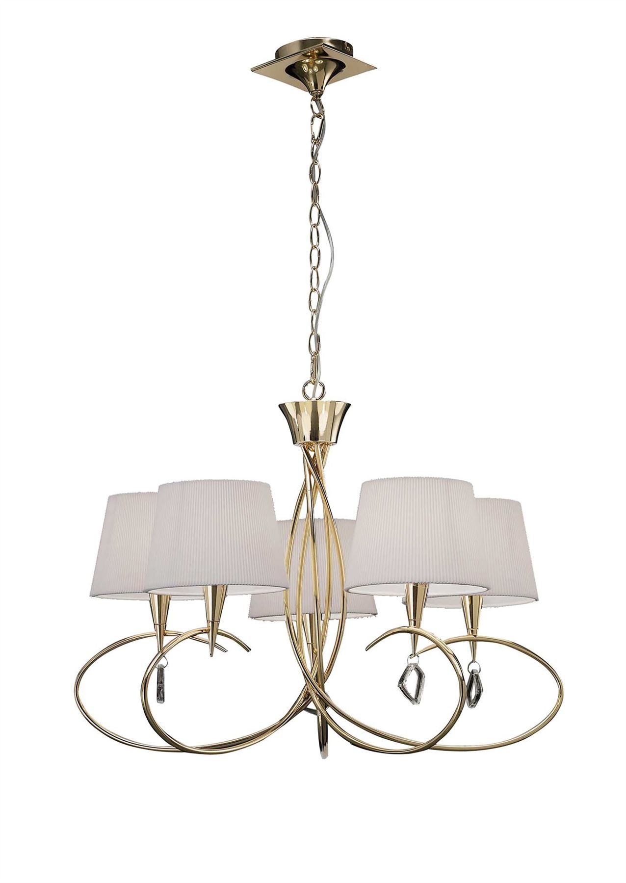 Mantra Mara 78cm Pendant 5 Light E14, French Gold with Ivory White Shades