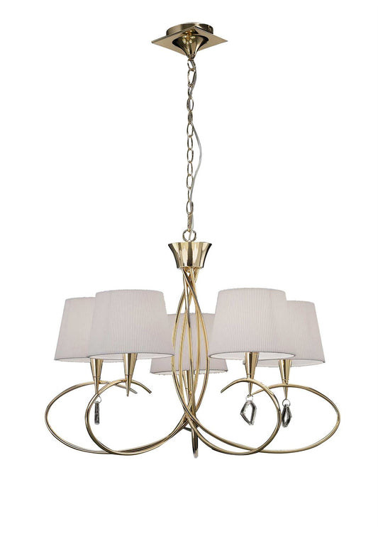 Mantra Mara 78cm Pendant 5 Light E14, French Gold with Ivory White Shades