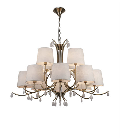 Mantra M6330 Andrea Pendant 100cm Round, 8+4 x E14 (Max 20W), Antique Brass, White Shades, White Crystal Droplets