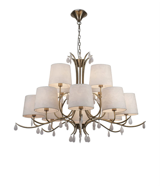 Mantra M6330 Andrea Pendant 100cm Round, 8+4 x E14 (Max 20W), Antique Brass, White Shades, White Crystal Droplets