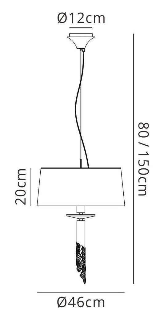 Mantra M3858 Tiffany Pendant 3+1 Light E27+G9, Polished Chrome with White Shade & Clear Crystal