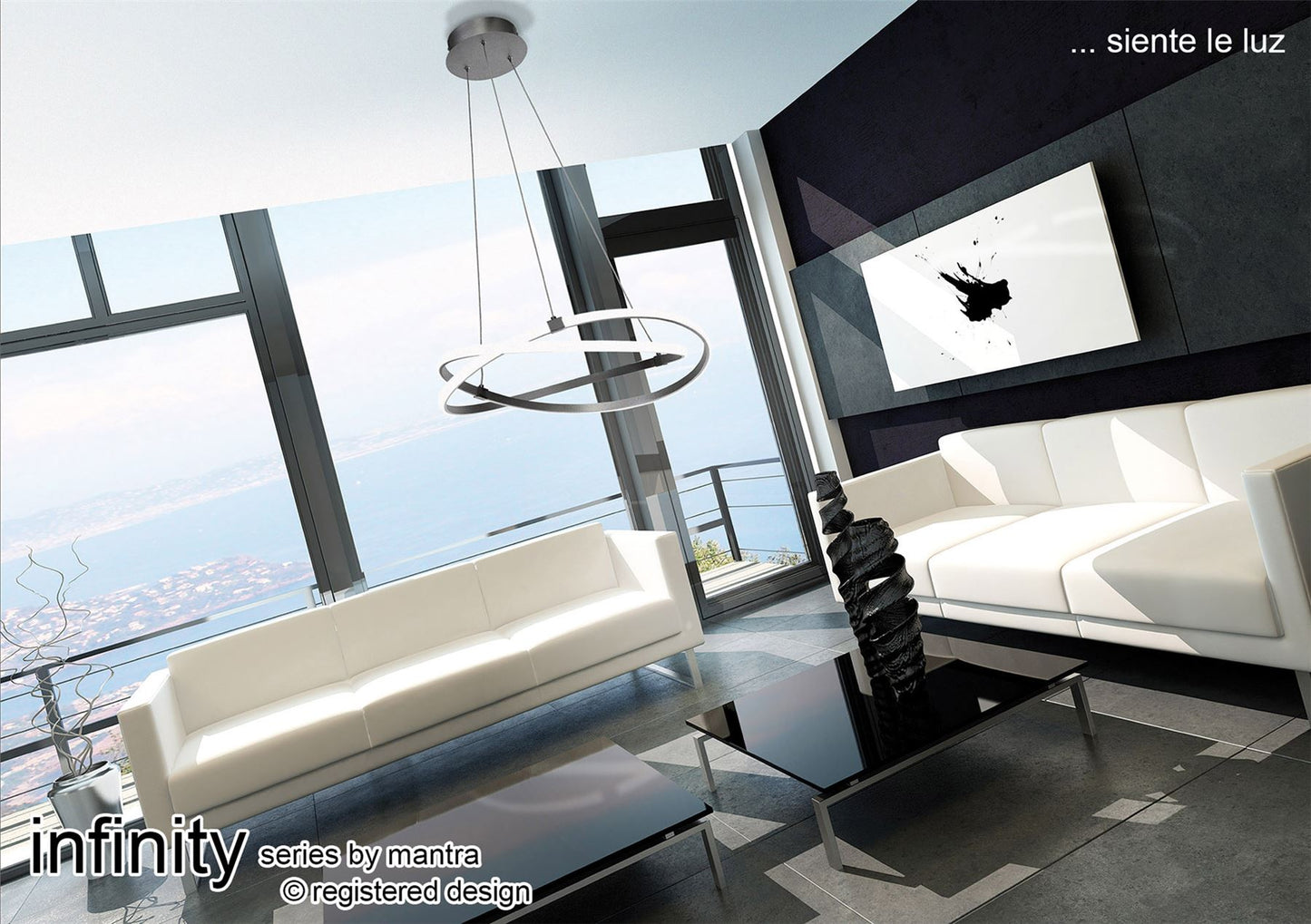 Mantra M5380 Infinity Pendant 42W LED 3000K, 3400lm, Silver/Polished Chrome/White Acrylic, 3yrs Warranty