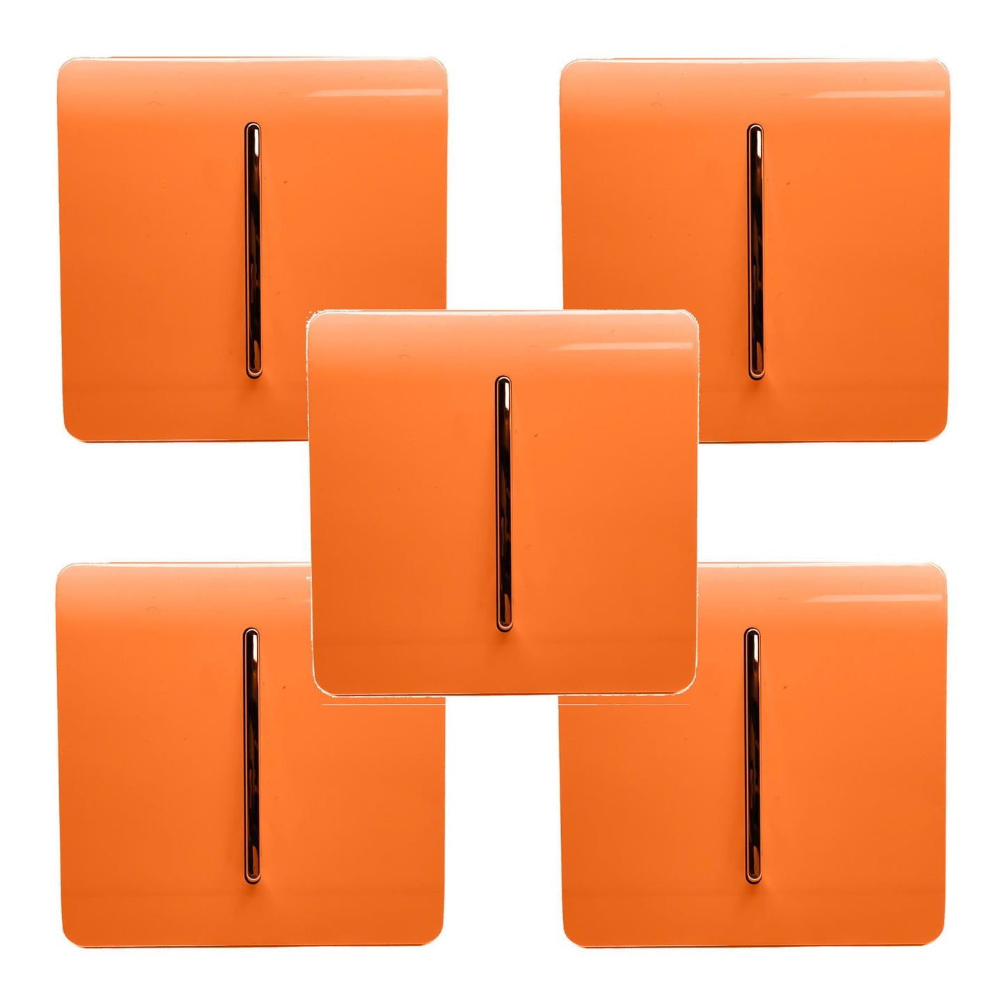 Trendi 1 Gang 2 Way 240V Screwless Artistic Modern Glossy 10 Amp Chrome Rocker Electrical Wall Light Switch in Sunset Orange (5 pack)