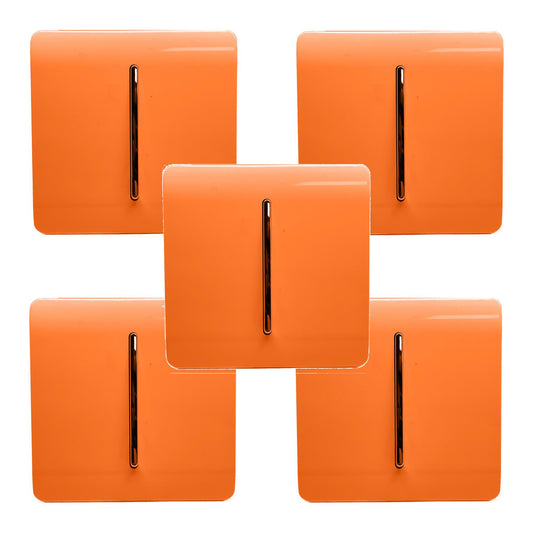 Trendi 1 Gang 2 Way 240V Screwless Artistic Modern Glossy 10 Amp Chrome Rocker Electrical Wall Light Switch in Sunset Orange (5 pack)