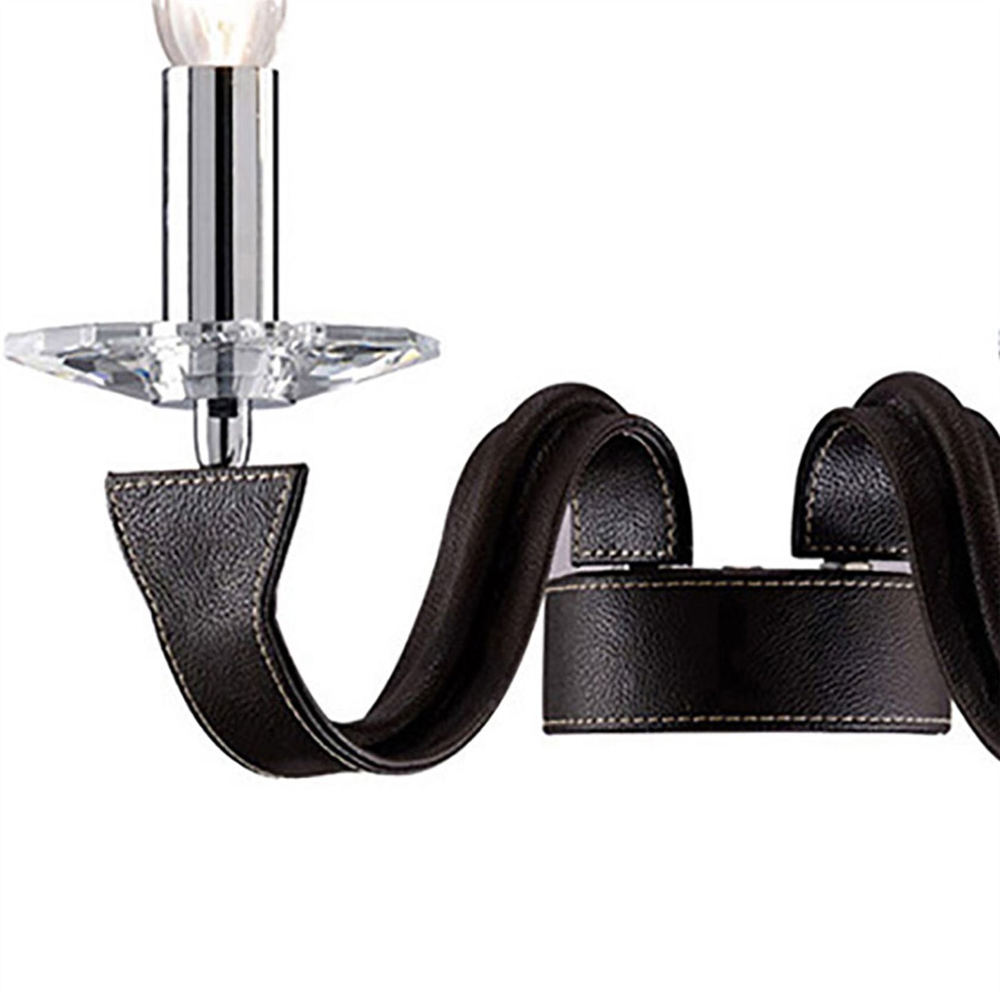 Diyas Nardini Wall Light 2 Light E14 Polished Chrome/Dark Brown Faux Leather/Crystal