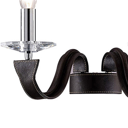 Diyas Nardini Wall Light 2 Light E14 Polished Chrome/Dark Brown Faux Leather/Crystal
