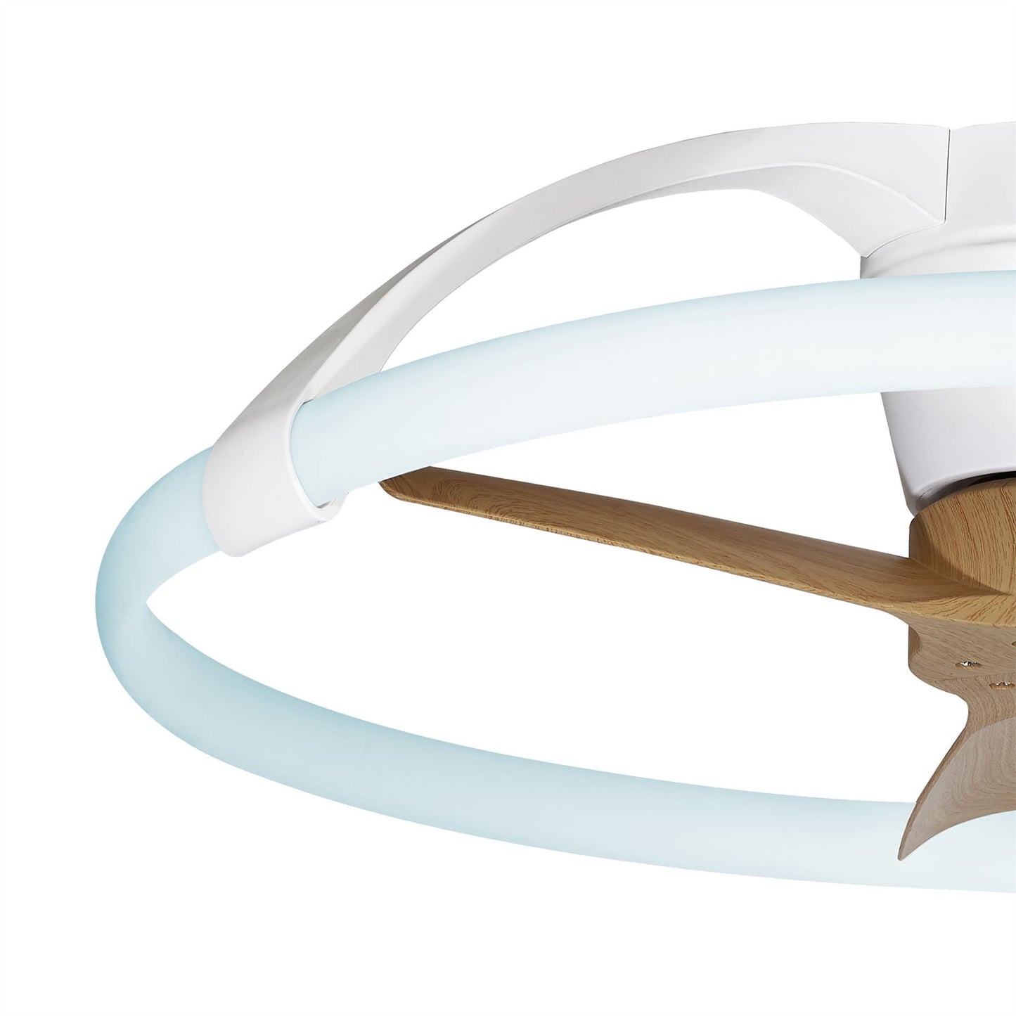 Nepal Mini 75cm 55W LED Dimmable Ceiling Light With Built-In 30W DC Reversible Fan, White/Wood, c/w Remote & APP Control, 5200lm