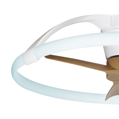 Nepal Mini 75cm 55W LED Dimmable Ceiling Light With Built-In 30W DC Reversible Fan, White/Wood, c/w Remote & APP Control, 5200lm