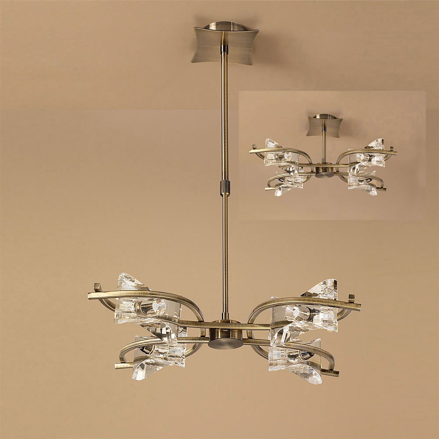 Mantra Kromo Telescopic Convertible To Semi Flush 4 Light G9, Antique Brass