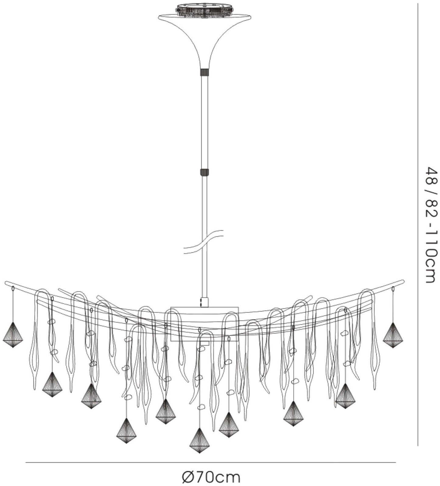 Diyas Cygnet  11 Light G4 Polished Chrome/Black Glass/Crystal, NOT LED/CFL Compatible Ceiling Pendant Light Fitting
