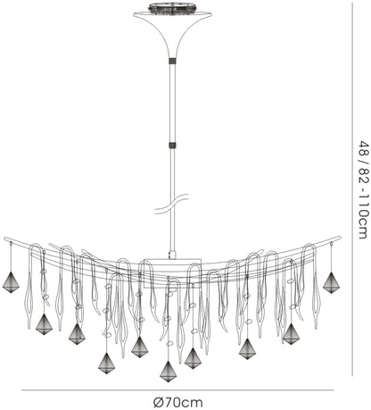 Diyas Cygnet  11 Light G4 Polished Chrome/Black Glass/Crystal, NOT LED/CFL Compatible Ceiling Pendant Light Fitting