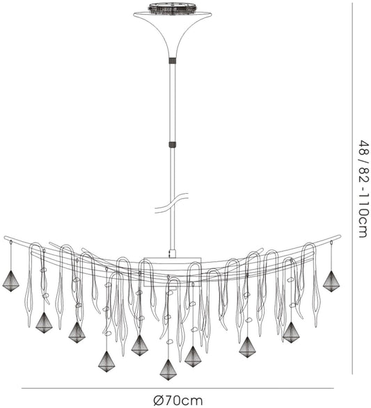 Diyas Cygnet  11 Light G4 Polished Chrome/Black Glass/Crystal, NOT LED/CFL Compatible Ceiling Pendant Light Fitting