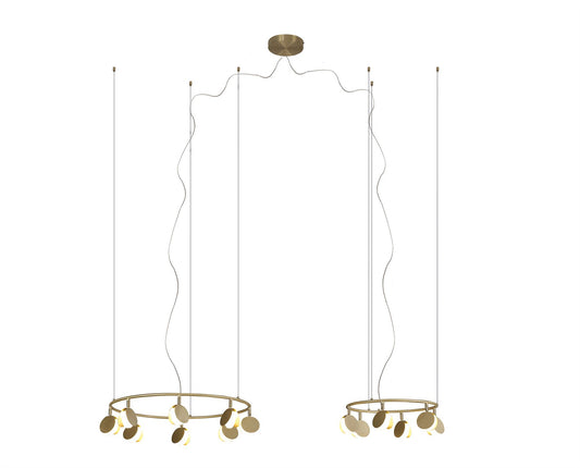 Mantra Shell 66cm 8+6 Light Pendant, Round, 70W LED, 3000K, 3710lm, Gold, 3yrs Warranty