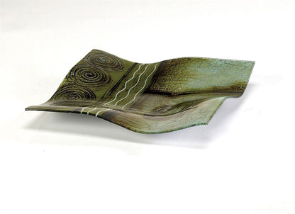 Diyas Home (DH) Carina Glass Art Platter 12 Inch Green/Brown Glitter