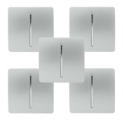Trendi 1 Gang 2 Way 240V Screwless Artistic Modern Glossy 10 Amp Chrome Rocker Single Electrical Wall Light Switch in Platinum Silver (5 pack)
