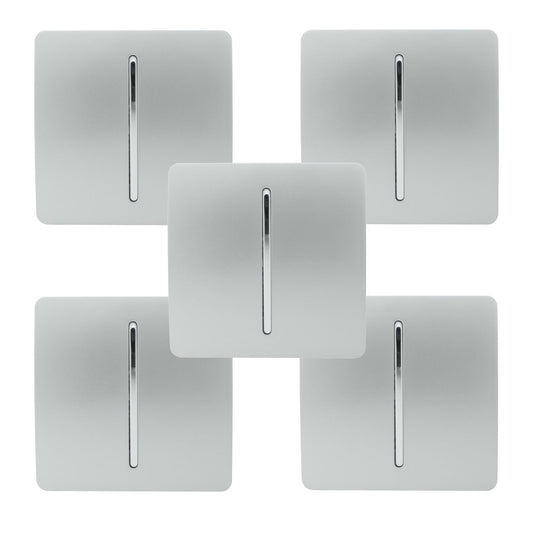 Trendi 1 Gang 2 Way 240V Screwless Artistic Modern Glossy 10 Amp Chrome Rocker Single Electrical Wall Light Switch in Platinum Silver (5 pack)