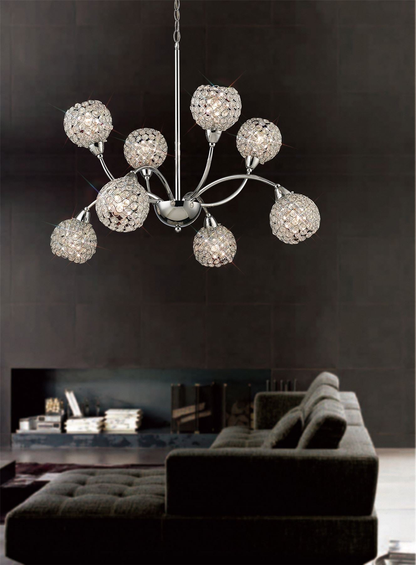 Diyas Escado 77cm  8 Light E14 Polished Chrome/Crystal Ceiling Pendant Light Fitting