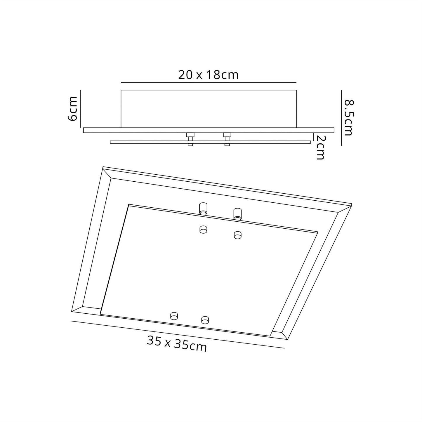 Deco Mira Ceiling Light, 350mm Square, 2 Light E27 Polished Chrome