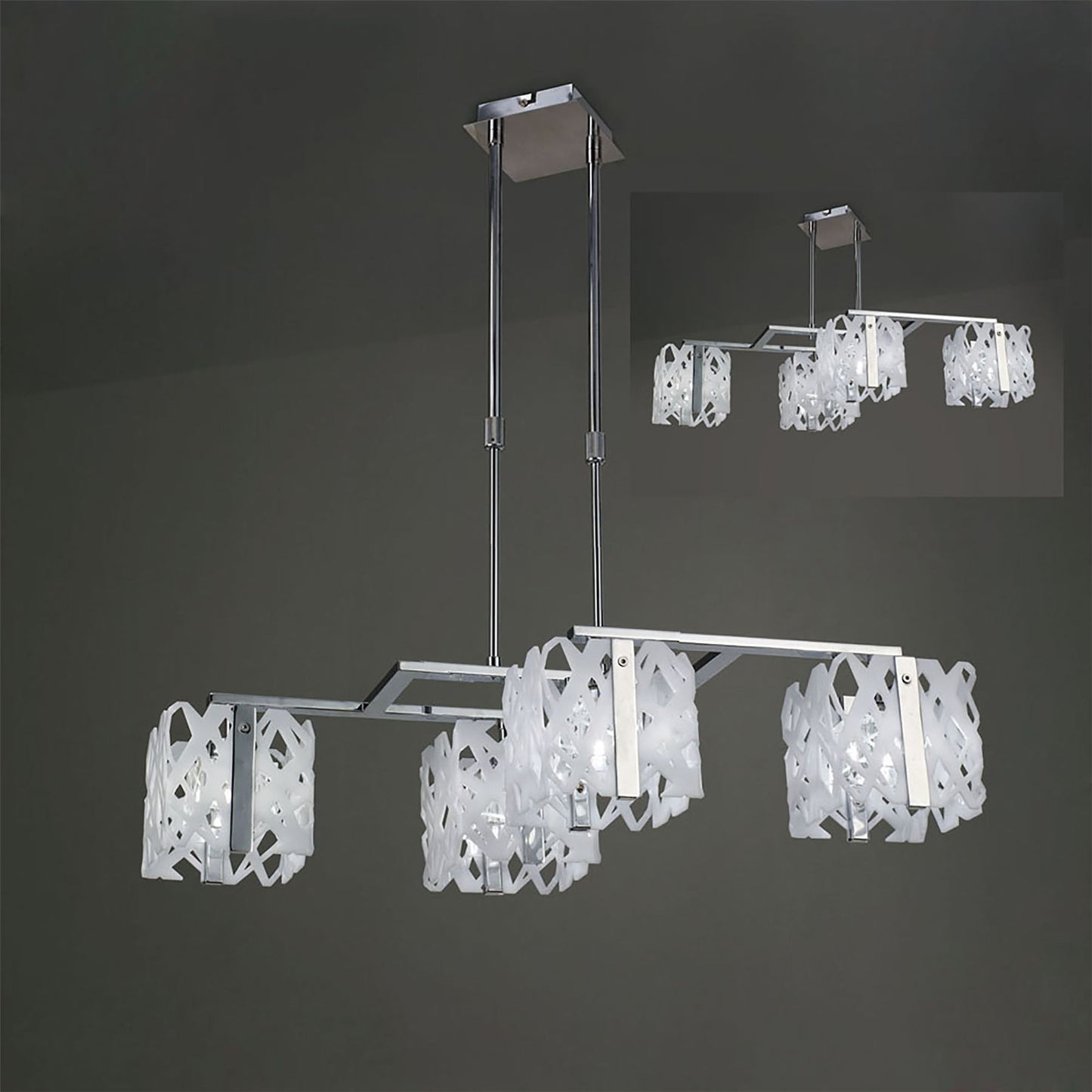 Mantra M1257 Tokio Rectangular Telescopic Semi Flush Convertible 4 Light G9 Line, Gloss White/Polished Chrome