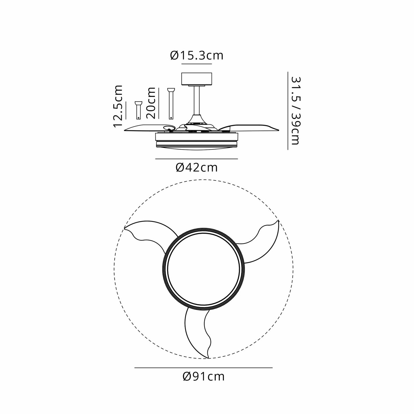 Luna 42cm 30W LED Dimmable Ceiling Light With Built-In 24W DC Fan, 3000-5000K Remote Control, 4845lm, White, 5yrs Warranty