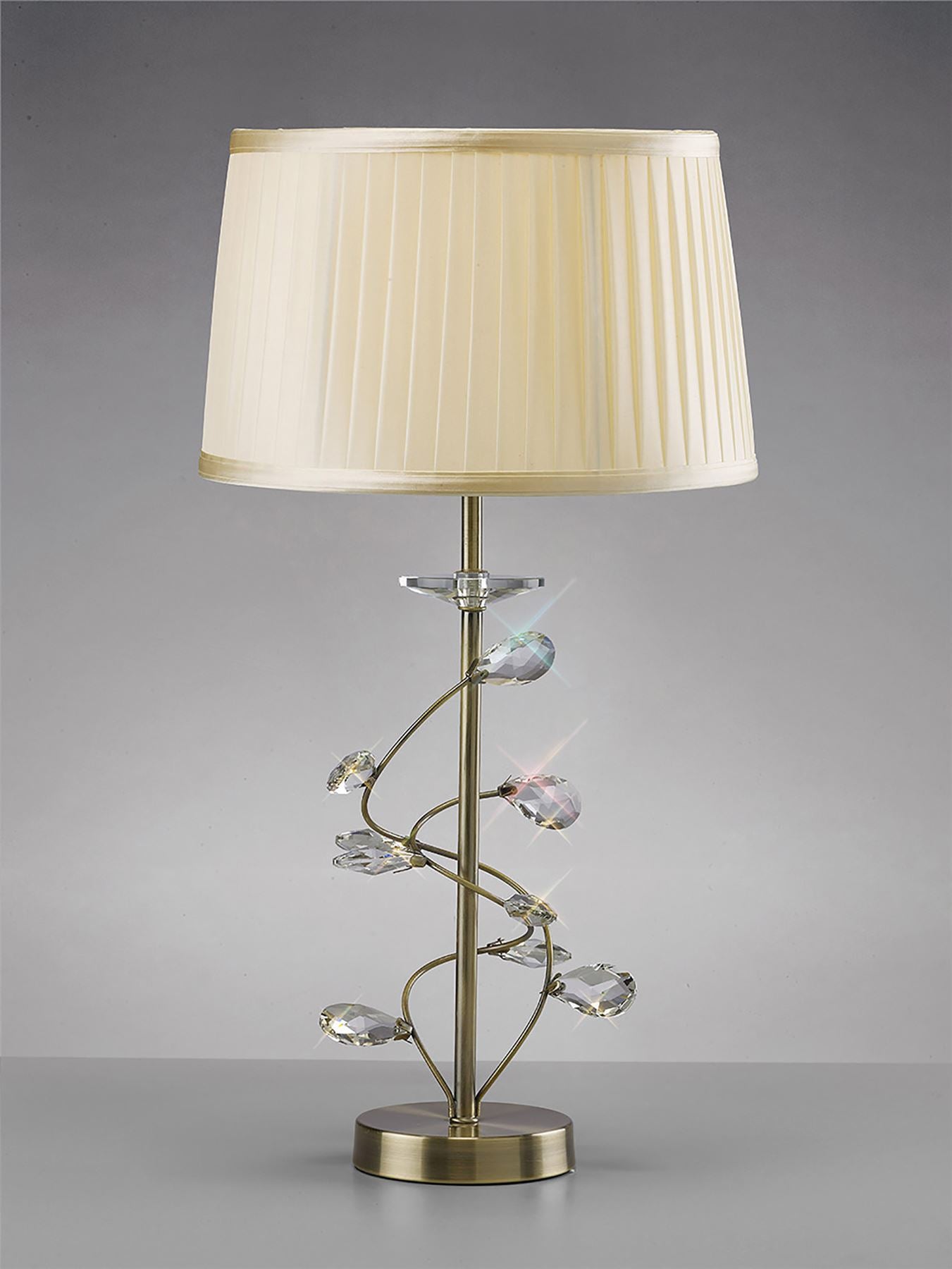 Diyas Willow Crystal Table Lamp with Cream Shade 1 Light E27 Antique Brass