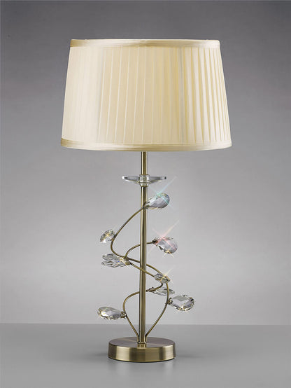 Diyas Willow Crystal Table Lamp with Cream Shade 1 Light E27 Antique Brass