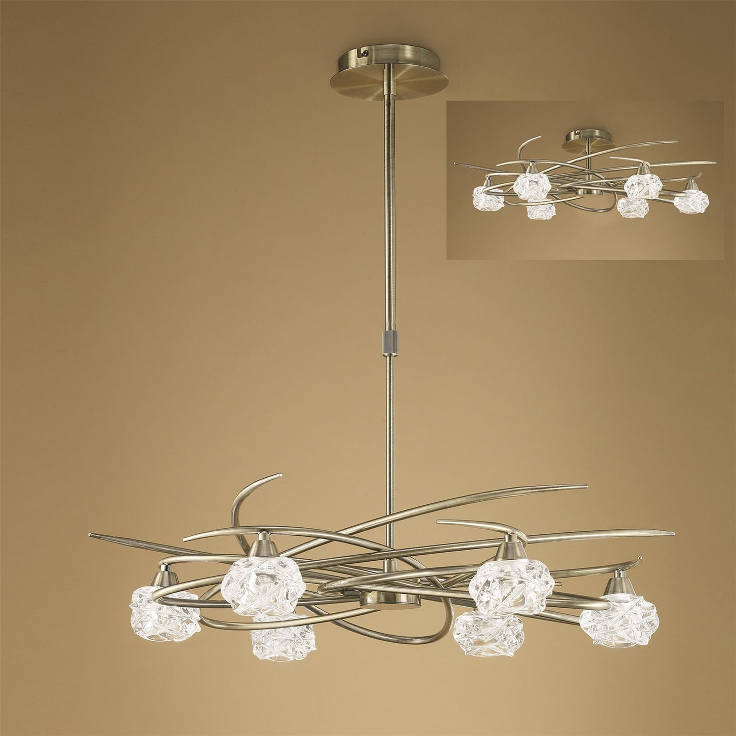 Mantra M4072 Maremagnum Telescopic Semi Flush Convertible 6 Light G9, Antique Brass