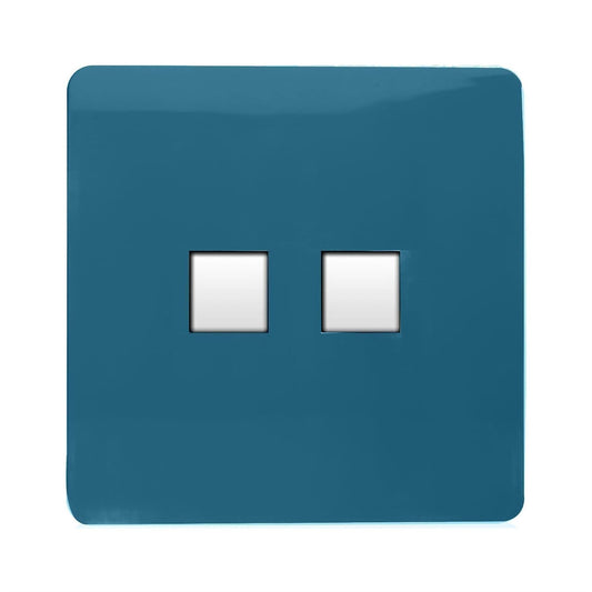Trendi Switch 2 Gang RJ45 Cat 6 Modern Designer PC Ethernet Socket in Ocean Blue