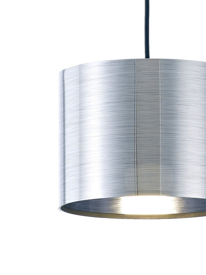 Deco Dako Black Pendant 1 Light E27 with 200 x 150mm Metallic Chrome Finish Cylinder Shade, c/w Ceiling Bracket
