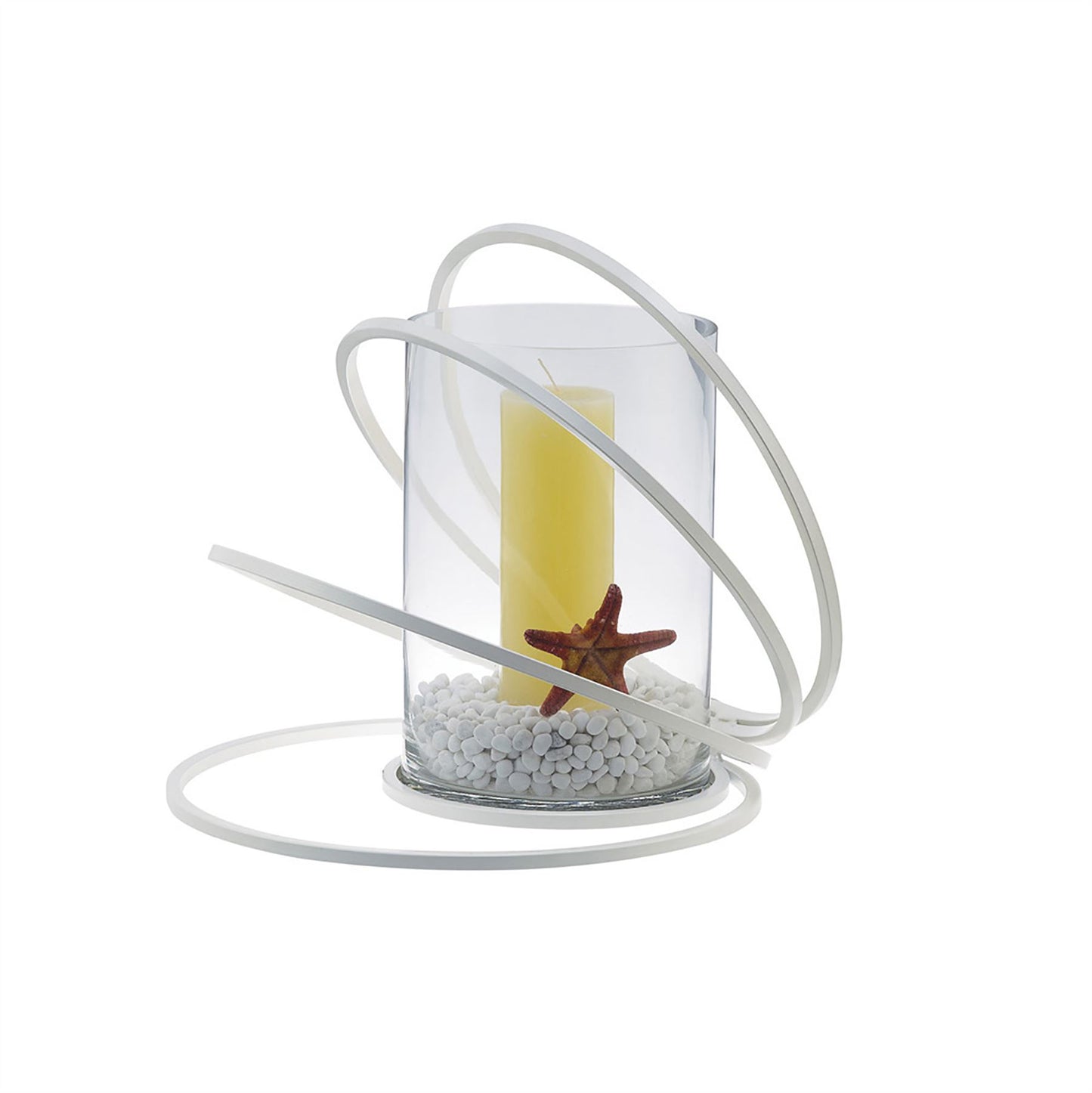 Diyas Home (DH) Oreo Candle Holder 4 Ring Large White/Clear Glass Art