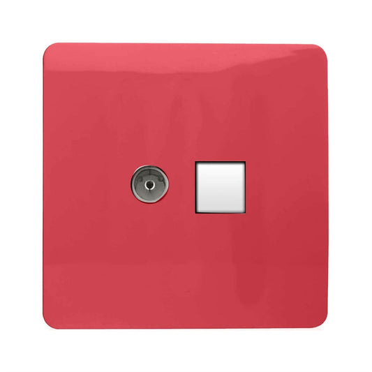 Trendi Switch 2 Gang TV Co-Axial & RJ45 Cat 6 Modern Designer PC Ethernet Sockets in Strawberry