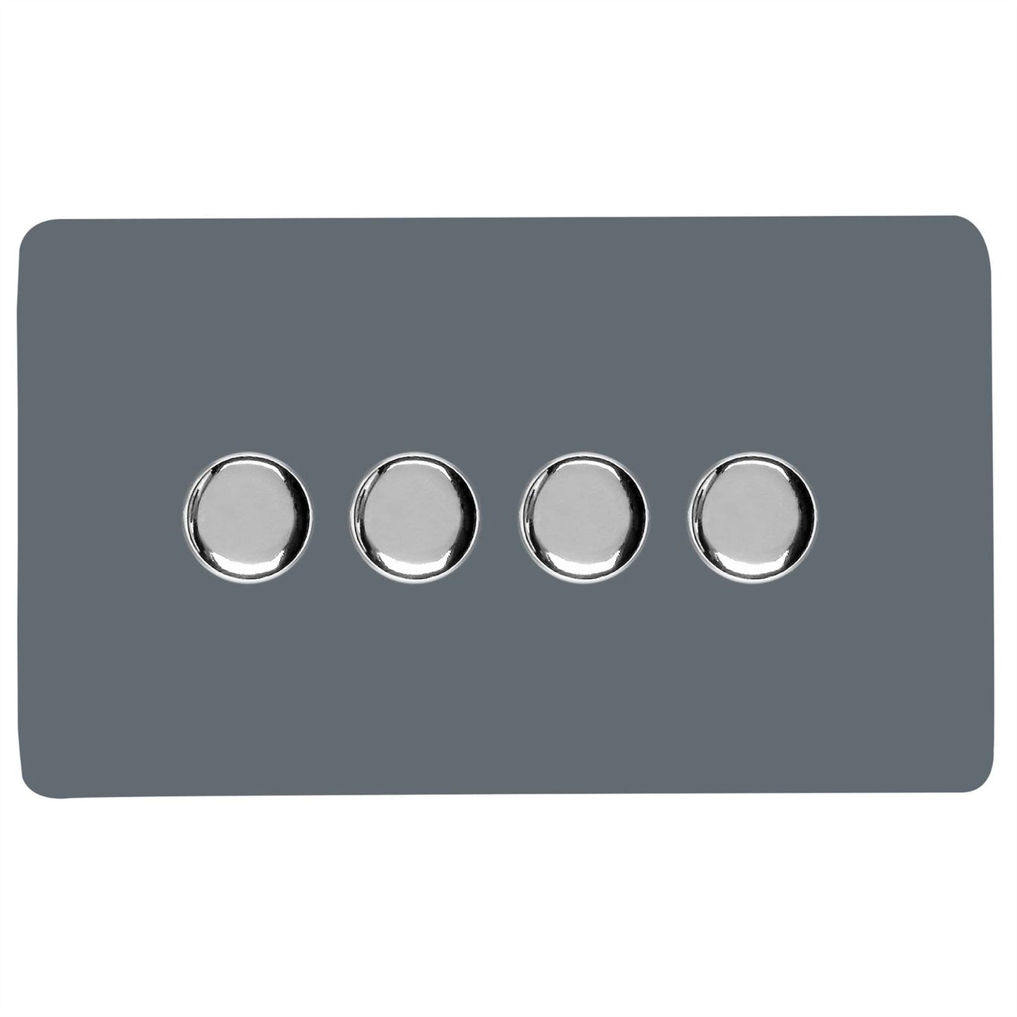 Trendi 4 Gang 2 Way 240V 100w LED Dimmer Screwless Raised Front Plate Plastic Artistic Modern Glossy 10 Amp Chrome Single Electrical Wall Light Switch in Warm Grey - ART-4LDMWG