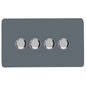 Trendi 4 Gang 2 Way 240V 100w LED Dimmer Screwless Raised Front Plate Plastic Artistic Modern Glossy 10 Amp Chrome Single Electrical Wall Light Switch in Warm Grey - ART-4LDMWG