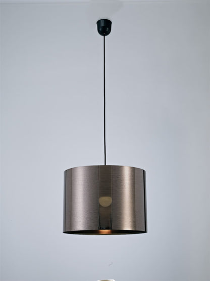 Deco Dako Black Pendant 1 Light E27 with 350 x 250mm Metallic Gun Metal Finish Cylinder Shade, c/w Ceiling Bracket