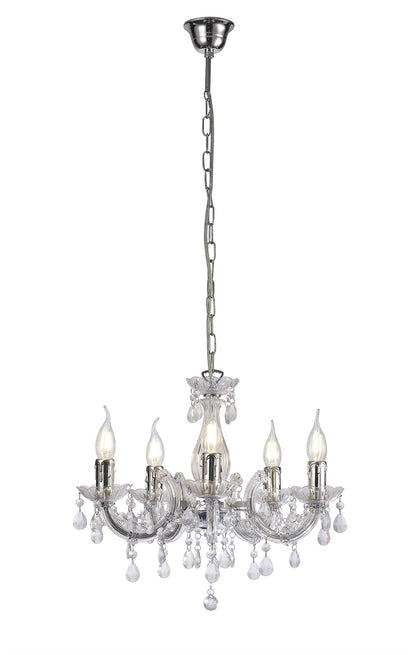 Deco Floria Chandelier with Acrylic Sconce & Acrylic Droplets 5 Light E14 Polished Chrome Finish